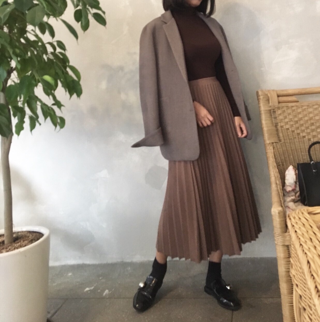 Pleated long skirt Pleated soft material Outfit Co
