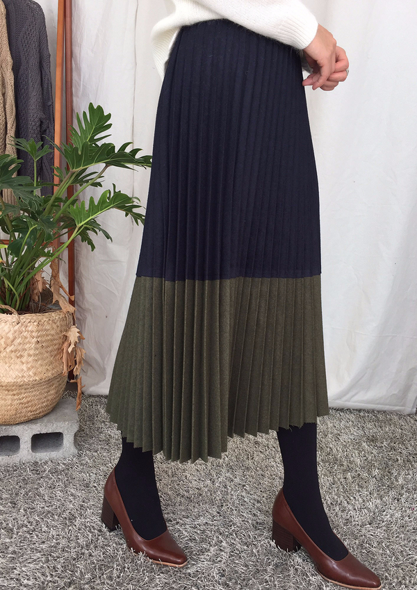 Woolen colors Pleated skirt Flare Wrinkled autumn 