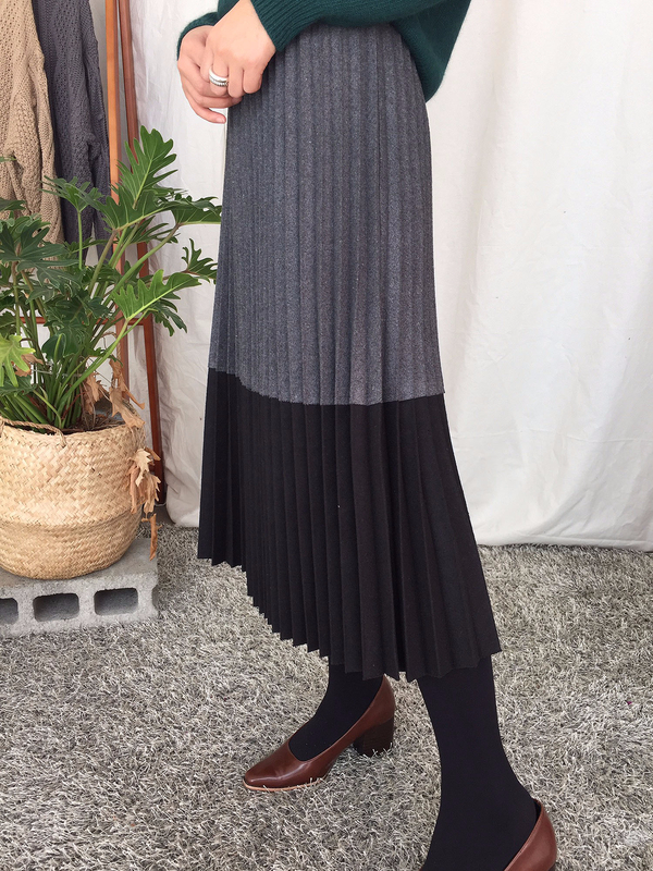 Woolen colors Pleated skirt Flare Wrinkled autumn 