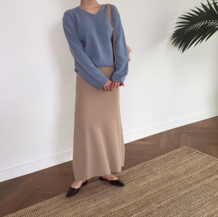 A-Line Knit Skirts Frill Long Mermaid Banding Luxu