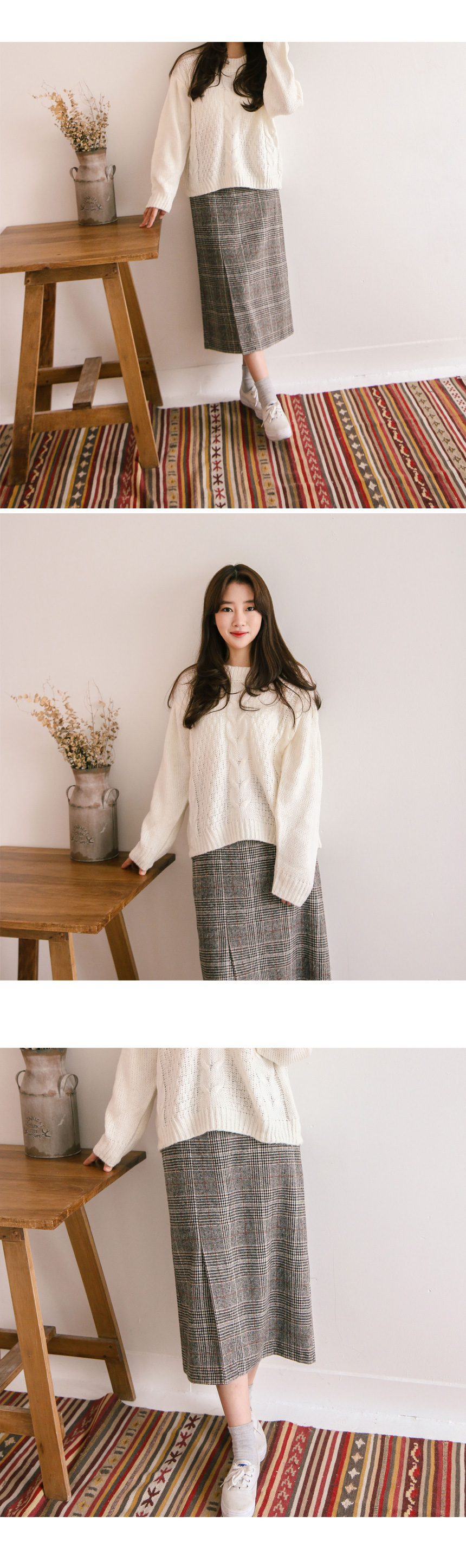 Martin front banding wool check long skirt winter 