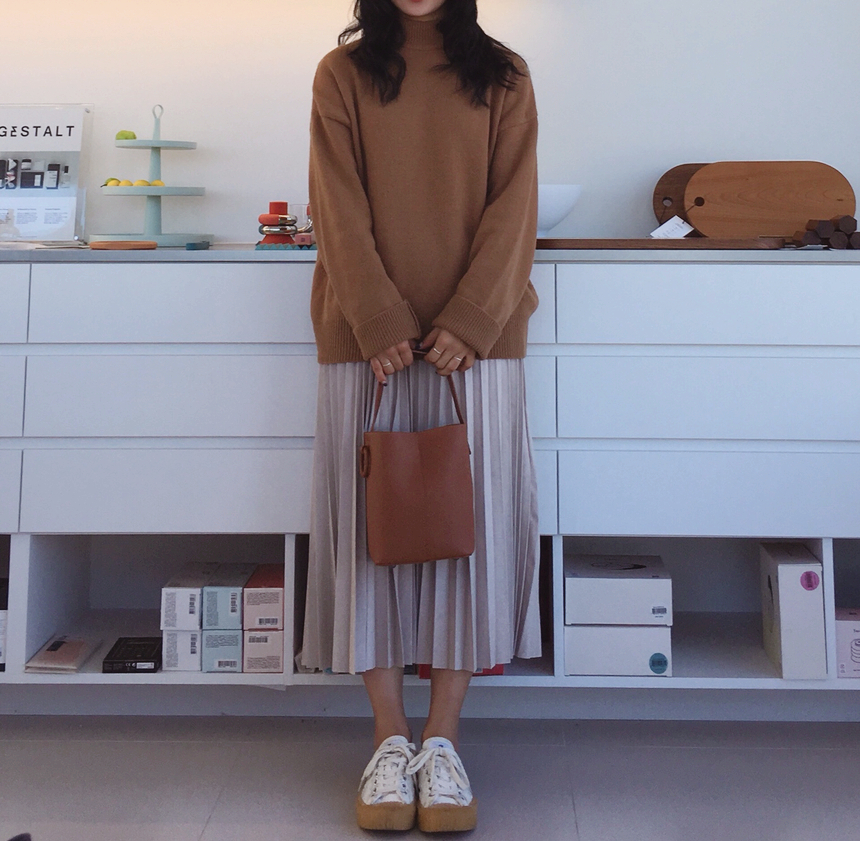 Autumn Suede Flare Pleated Long Skirt _ SOMMY MONT