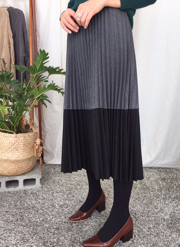Woolen colors Pleated skirt Flare Wrinkled autumn 