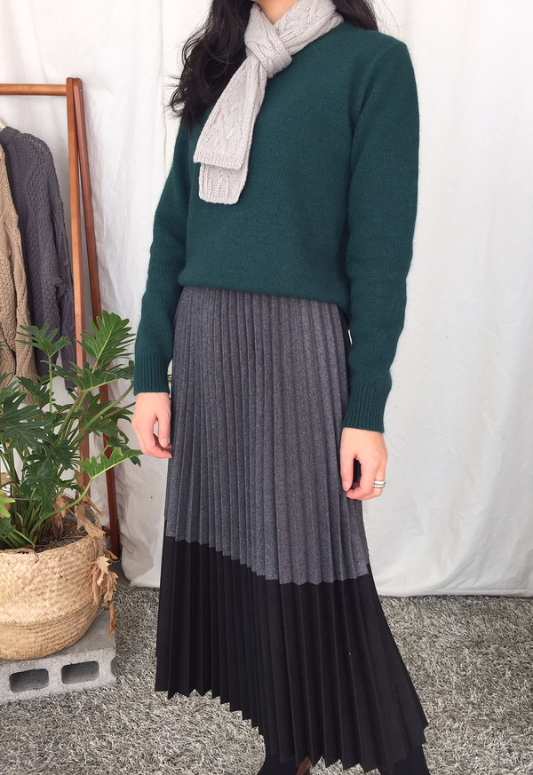 Woolen colors Pleated skirt Flare Wrinkled autumn 