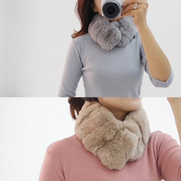 2017FW Rabbit Fur Magnet Shawl Rex Fur Muffler Fur