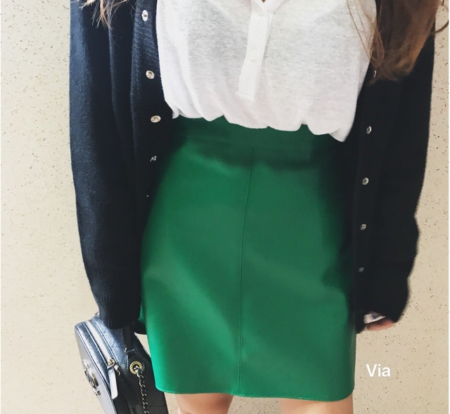 Stitch leather mini skirt a line leather tweed fal