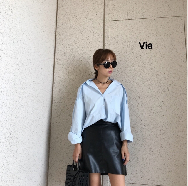 Stitch leather mini skirt a line leather tweed fal