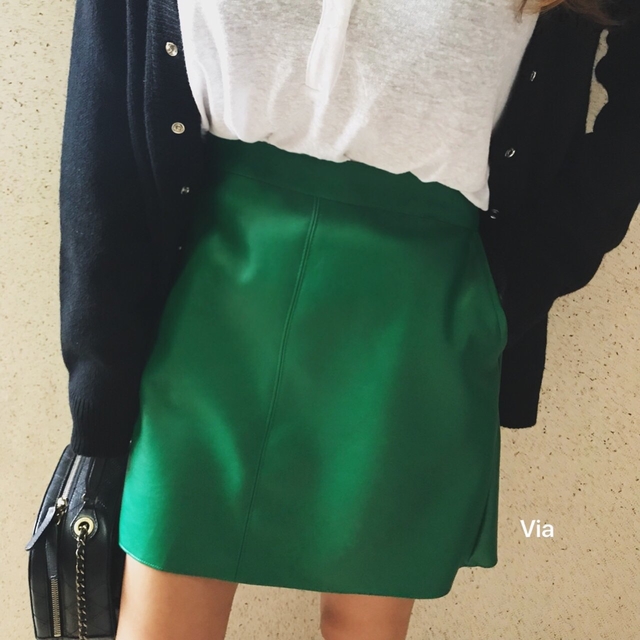 Stitch leather mini skirt a line leather tweed fal