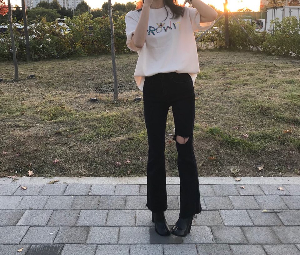 Korea Jeans Pants Square x 2 Black Hole Pants