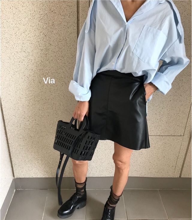 Stitch leather mini skirt a line leather tweed fal