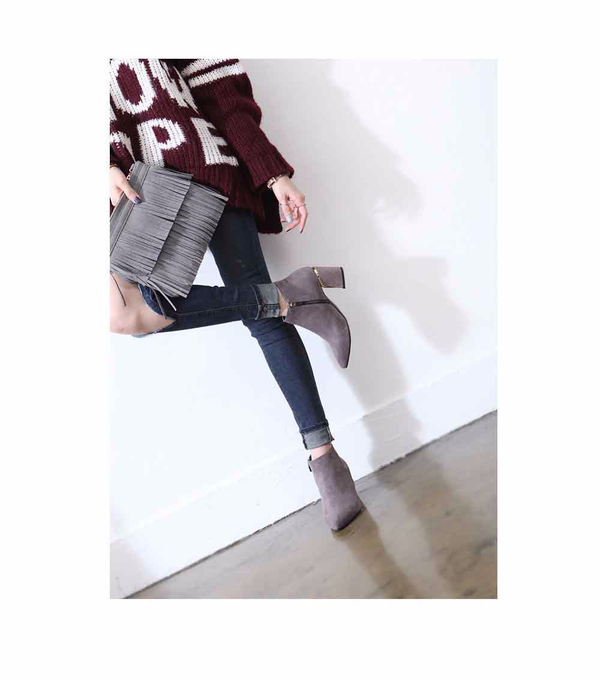 Gold Sheep Suede Angle Boots 4-color Blue Keysheel