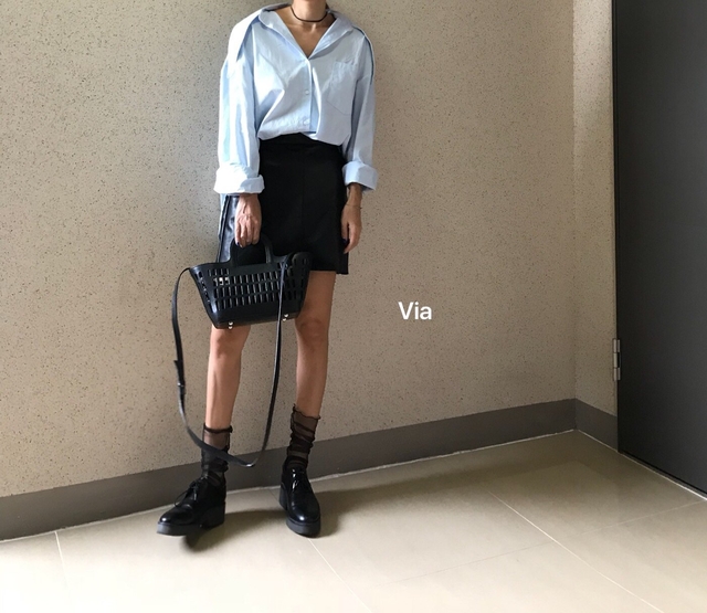 Stitch leather mini skirt a line leather tweed fal