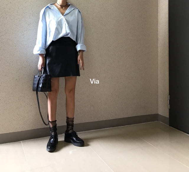 Stitch leather mini skirt a line leather tweed fal