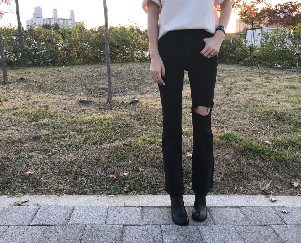 Korea Jeans Pants Square x 2 Black Hole Pants