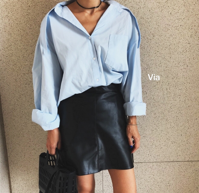 Stitch leather mini skirt a line leather tweed fal