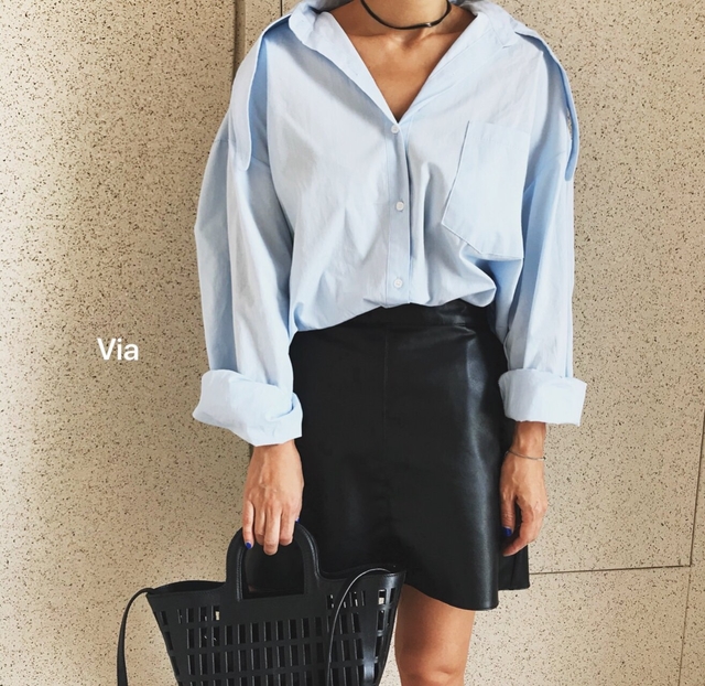 Stitch leather mini skirt a line leather tweed fal