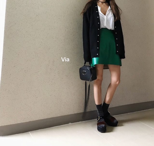 Stitch leather mini skirt a line leather tweed fal