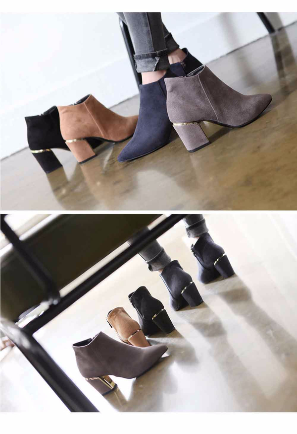 Gold Sheep Suede Angle Boots 4-color Blue Keysheel