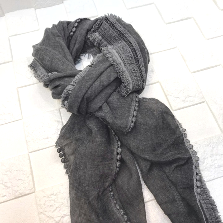 Ethnic Lace Shawl Muffler Black Kanji Fashion Cody