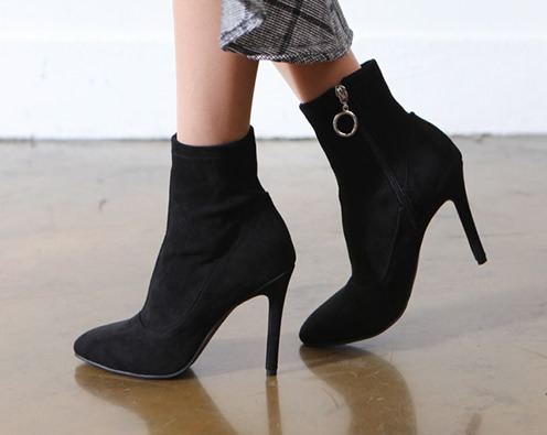 Suede Span Angle Boots Heel 10cm Ankle Booty Hill 