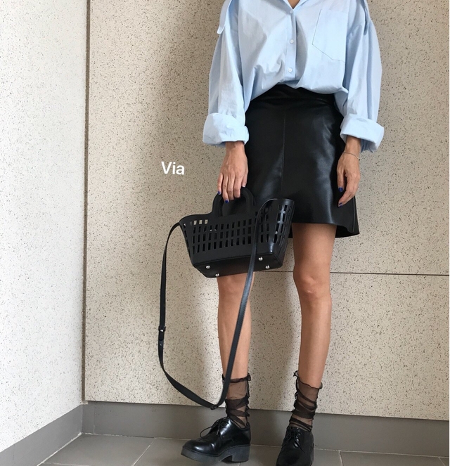 Stitch leather mini skirt a line leather tweed fal