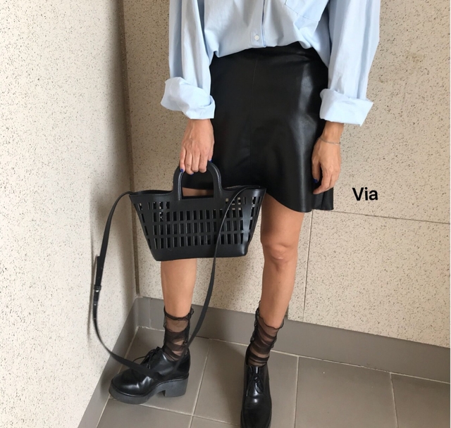 Stitch leather mini skirt a line leather tweed fal