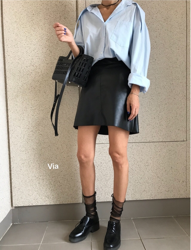 Stitch leather mini skirt a line leather tweed fal