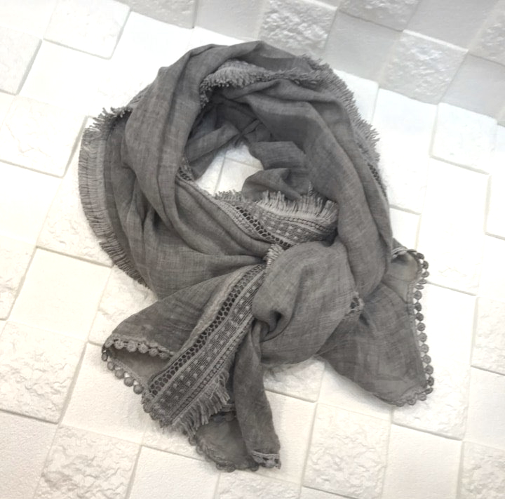 Ethnic Lace Shawl Muffler Black Kanji Fashion Cody