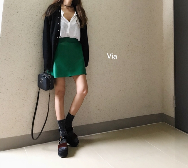 Stitch leather mini skirt a line leather tweed fal