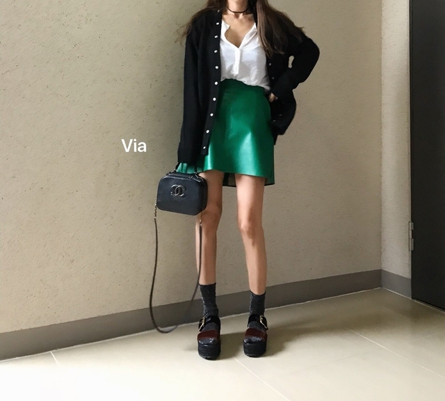 Stitch leather mini skirt a line leather tweed fal