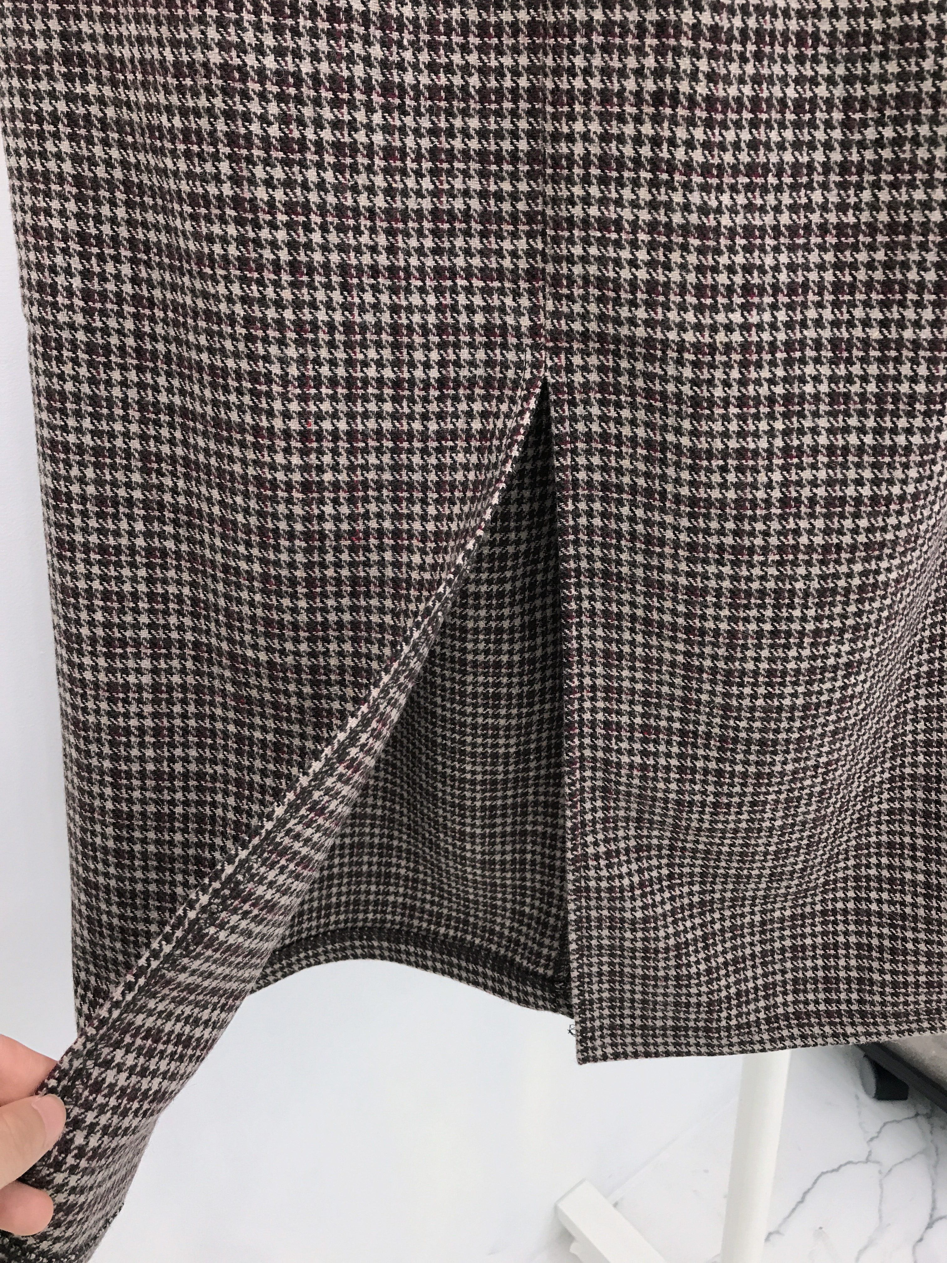 Check woolen trim skirt autumn winter long coordin