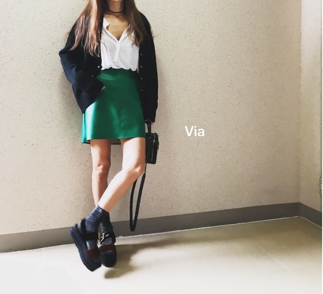 Stitch leather mini skirt a line leather tweed fal