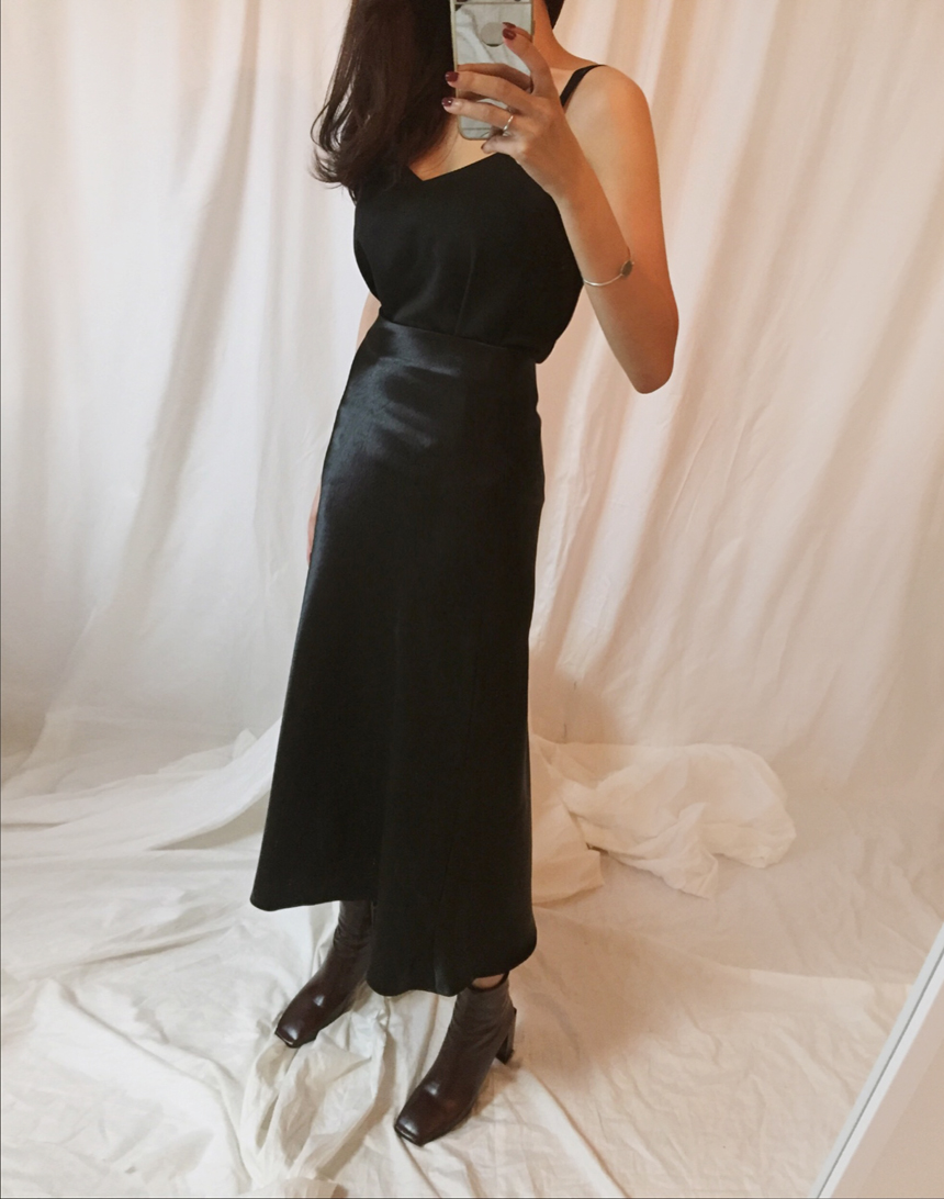 Satin Long skirt Silk A line Shatin Coordination W