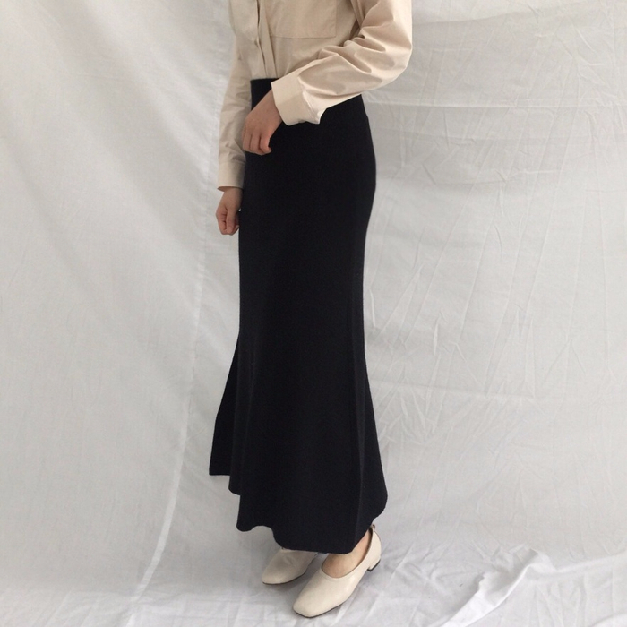 Winter a line knit skirt banding Long Beige Long B