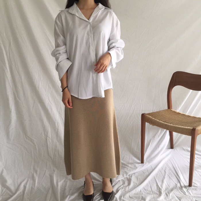 Winter a line knit skirt banding Long Beige Long B