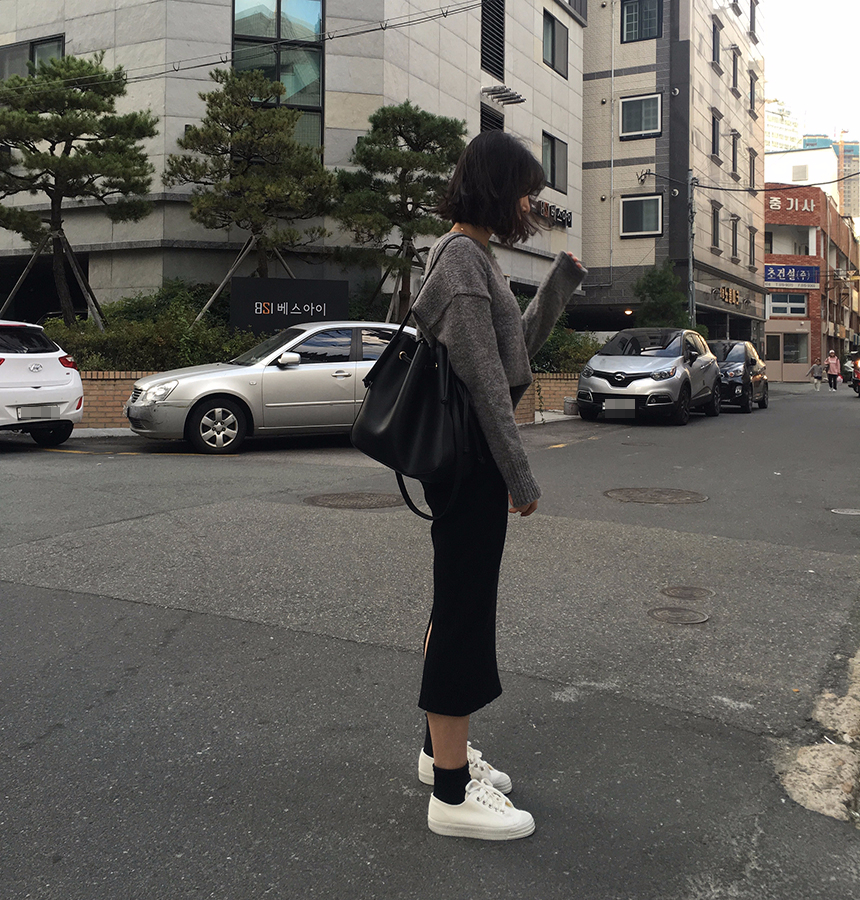 Ip Golij knit top skirt black, gray 2col woman'