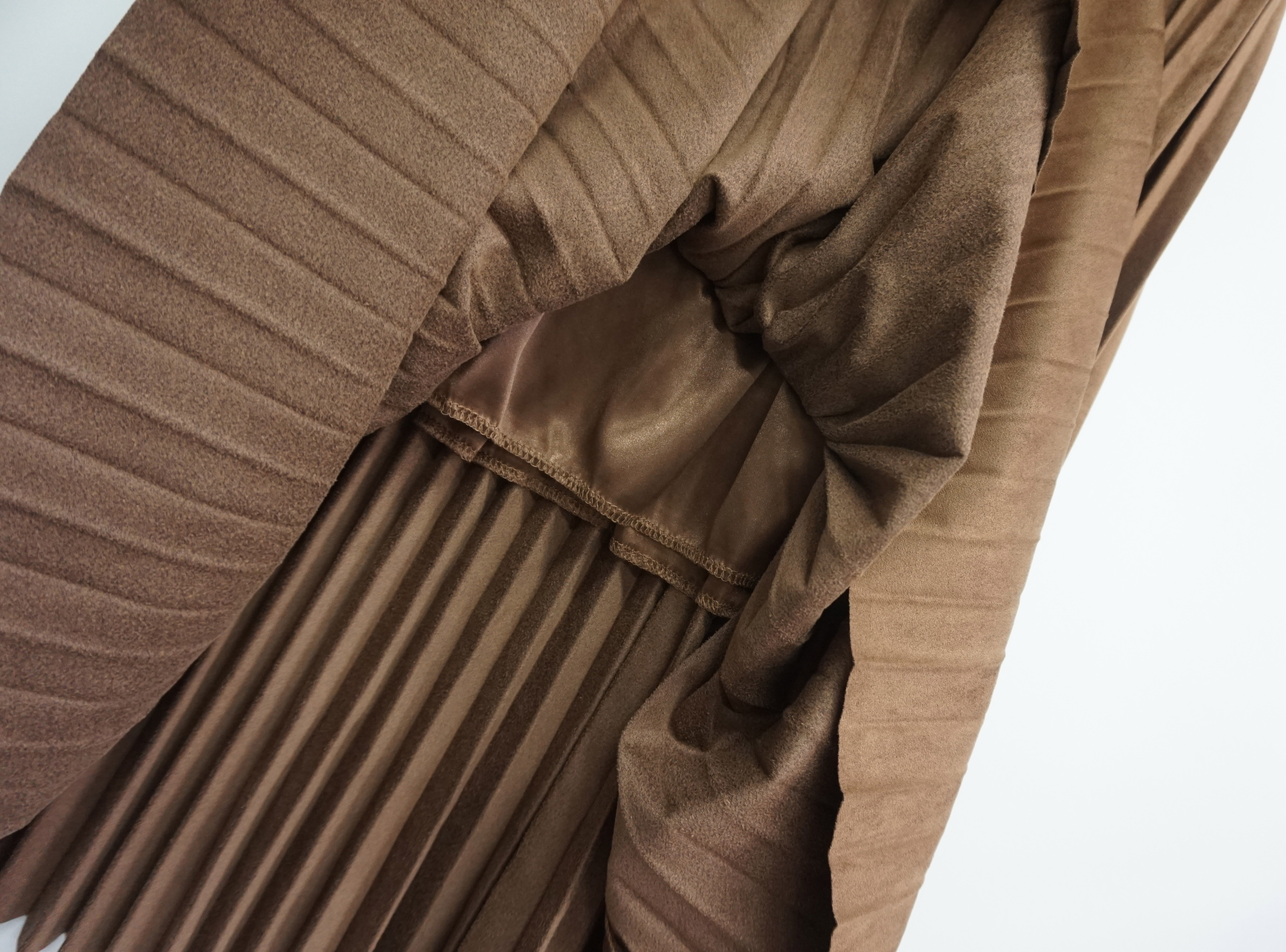 Suede pleated skirt pink, khaki brown, black long 