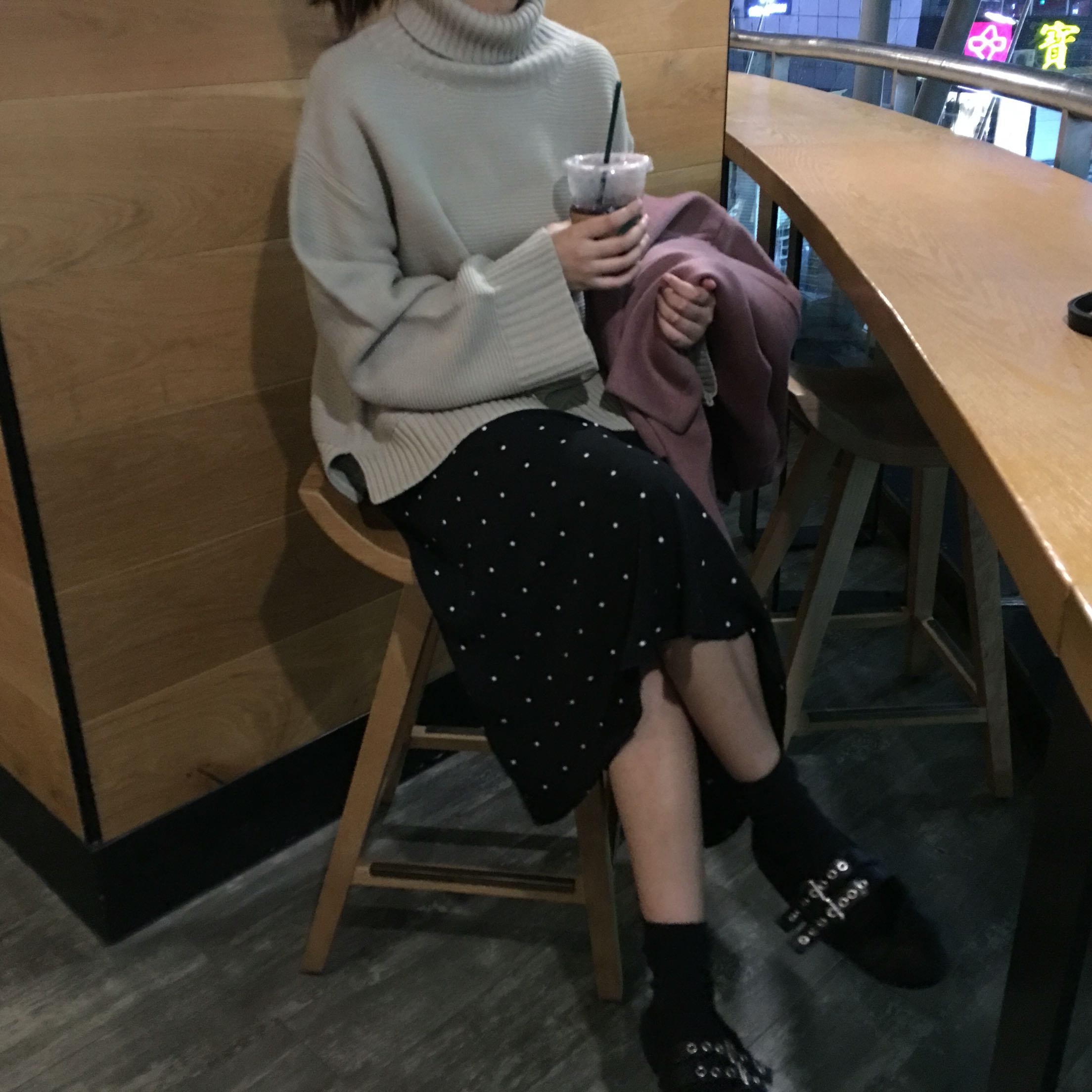 Black dot dot polka dots A line long flared skirt