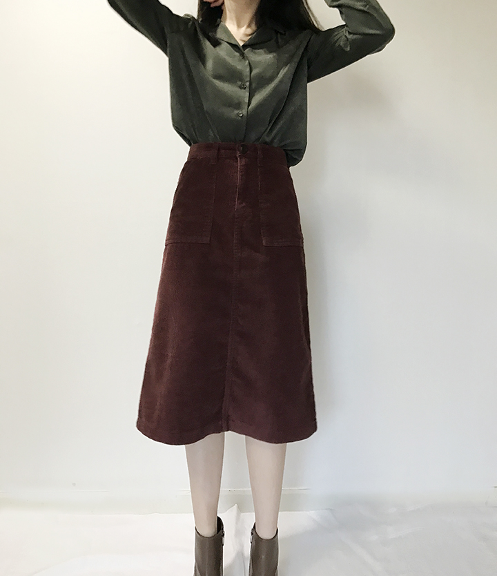 Corduroy Midi Skirt Golden Fall Winter Autumn Leaf