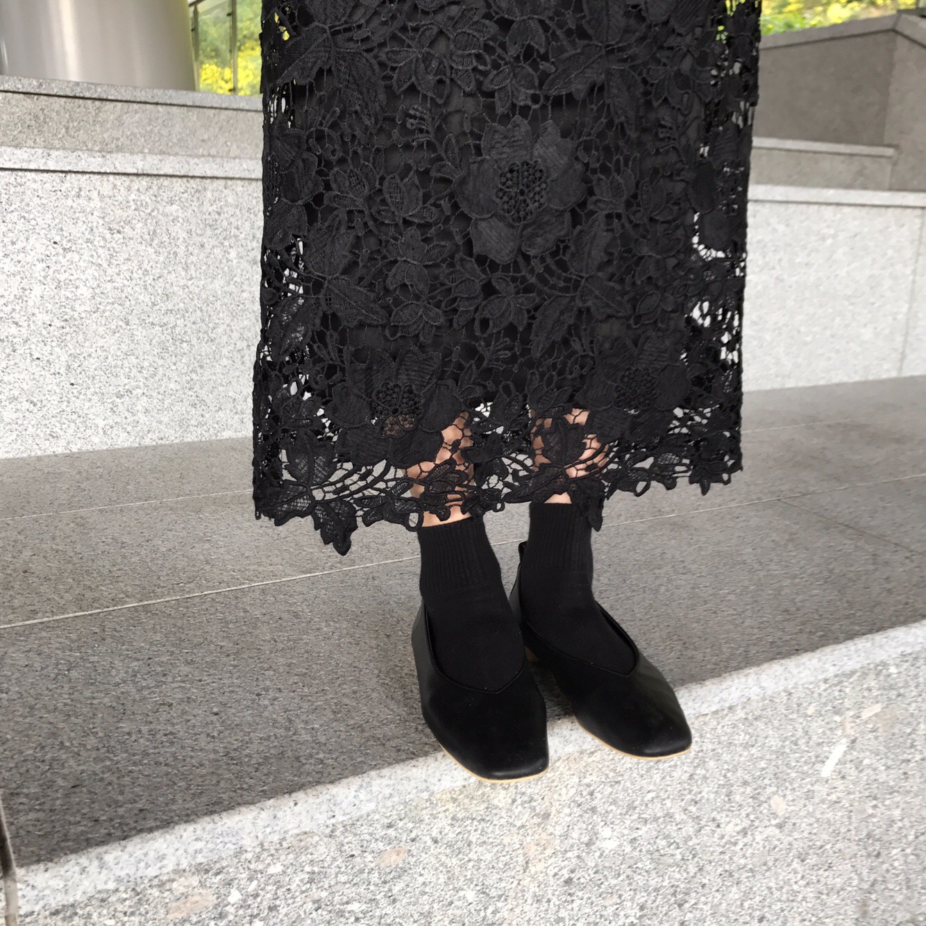 H line punching embroidery lace waist banding skir