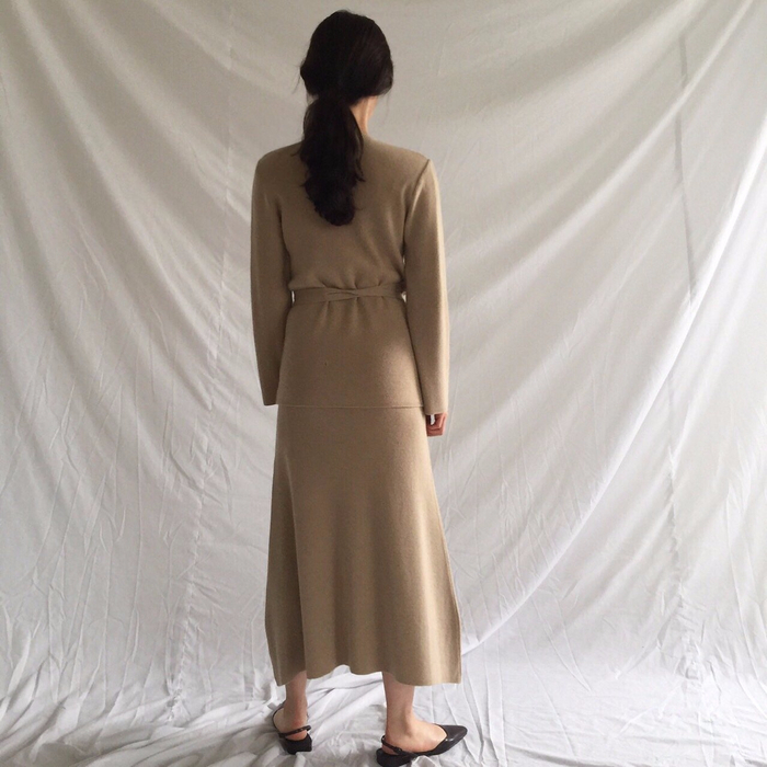 Winter a line knit skirt banding Long Beige Long B