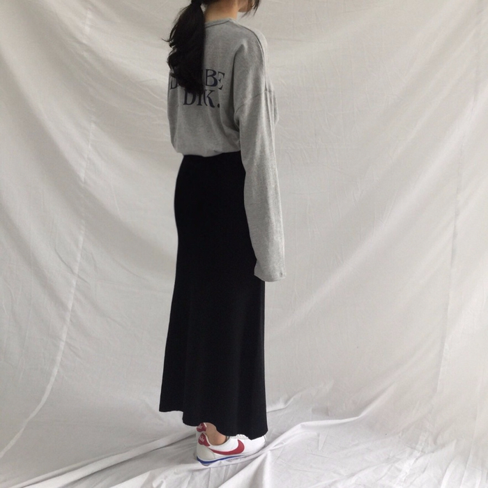 Winter a line knit skirt banding Long Beige Long B