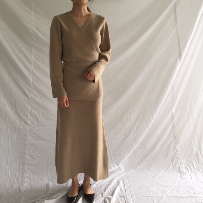 Winter a line knit skirt banding Long Beige Long B