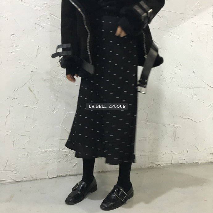 Black dot dot polka dots A line long flared skirt