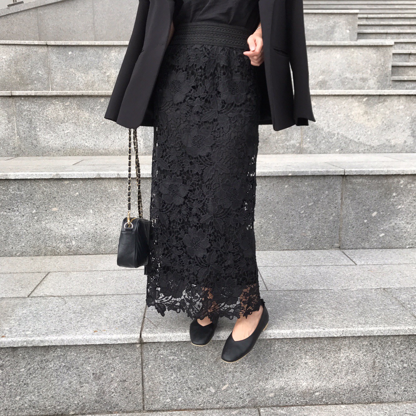 H line punching embroidery lace waist banding skir