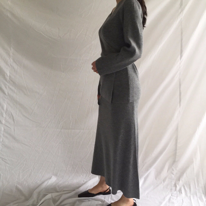 Winter a line knit skirt banding Long Beige Long B