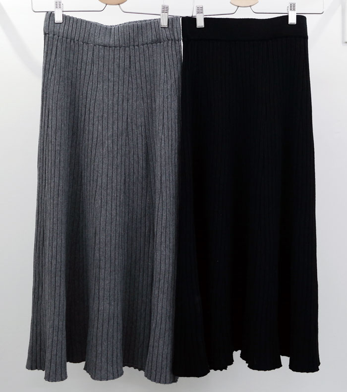 Flare Banding Knit Skirt Wrinkle Unlined Long Skir