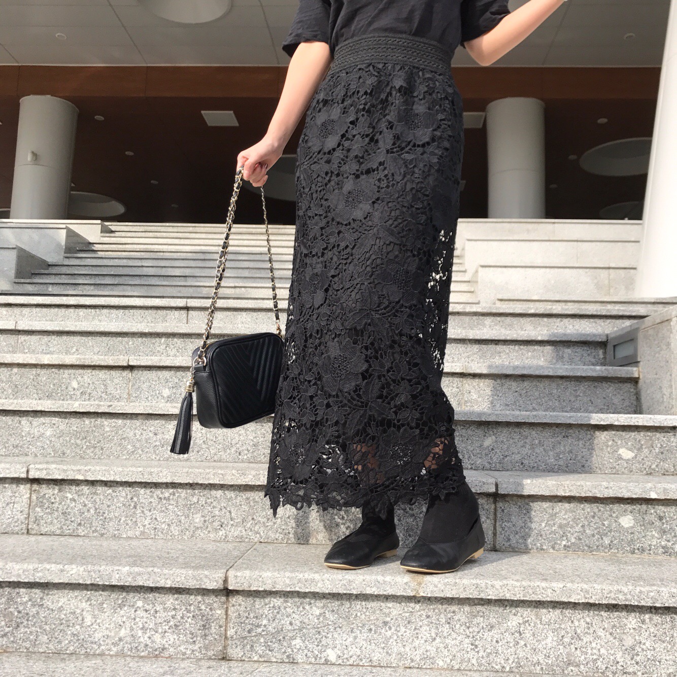 H line punching embroidery lace waist banding skir