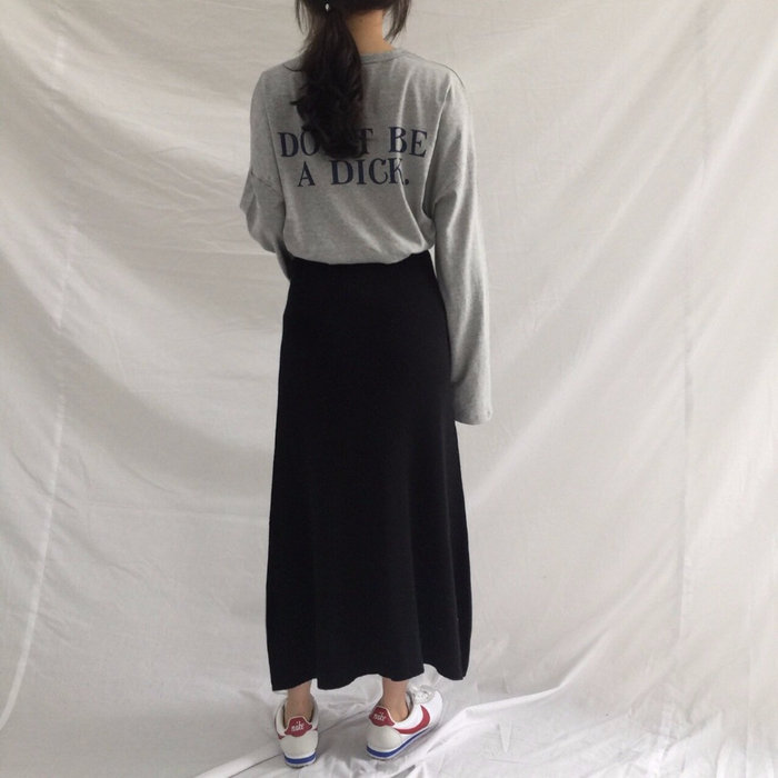 Winter a line knit skirt banding Long Beige Long B