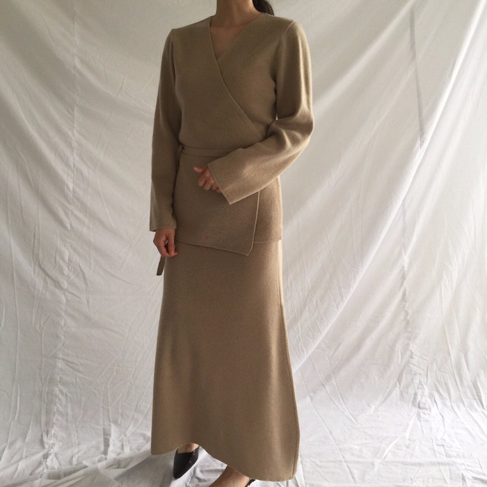 Winter a line knit skirt banding Long Beige Long B